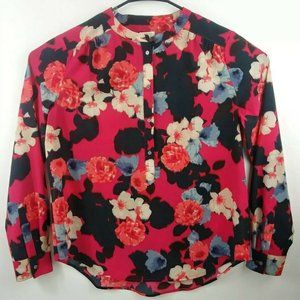 J Crew Women's Small Floral Print Henley Long Top
